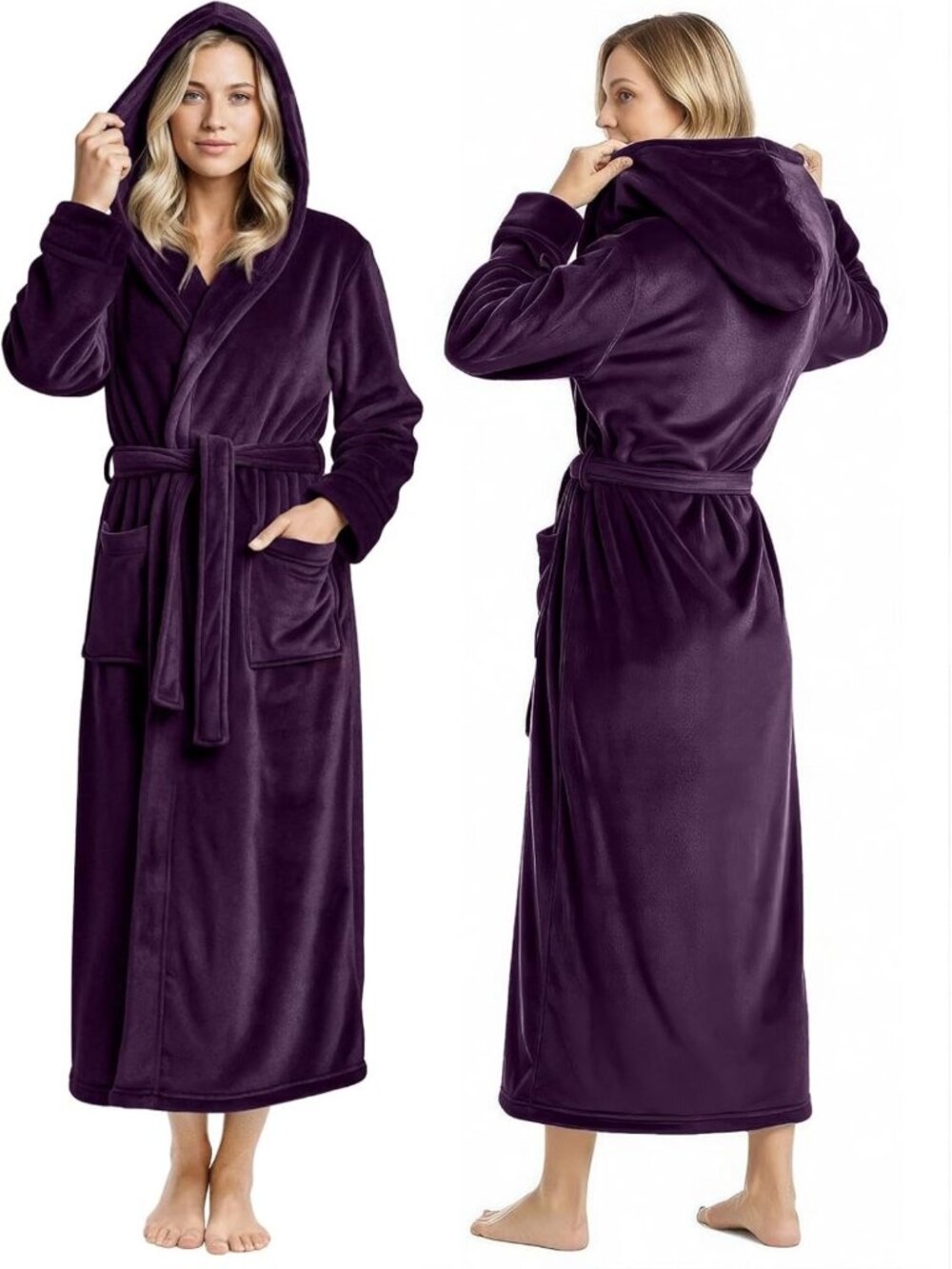 Cozy Hooded Plush Fleece Bathrobe for Women | Ultra Soft Long Robe
